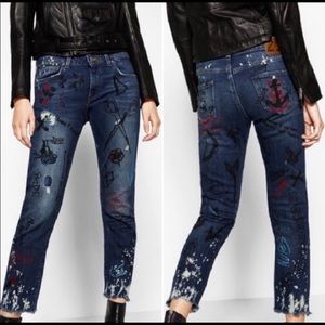 Zara graffiti cropped jeans